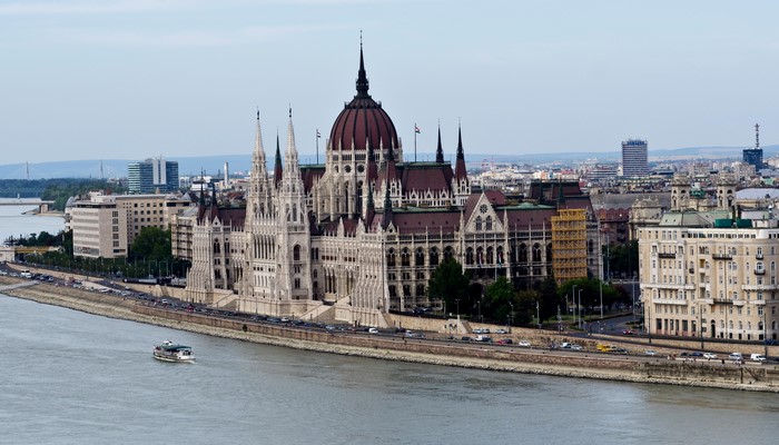 Hungarian Parliament Building on the Danube River in Budapest