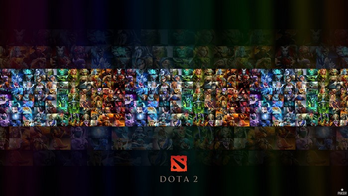 DOTA 2 characters collage with rainbow effect