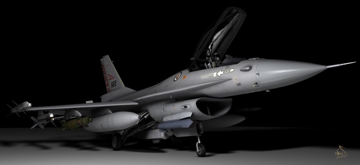 F-16 Fighting Falcon fighter jet with missiles