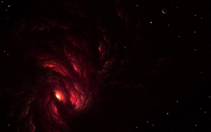 Red energy nebula with stars and moons
