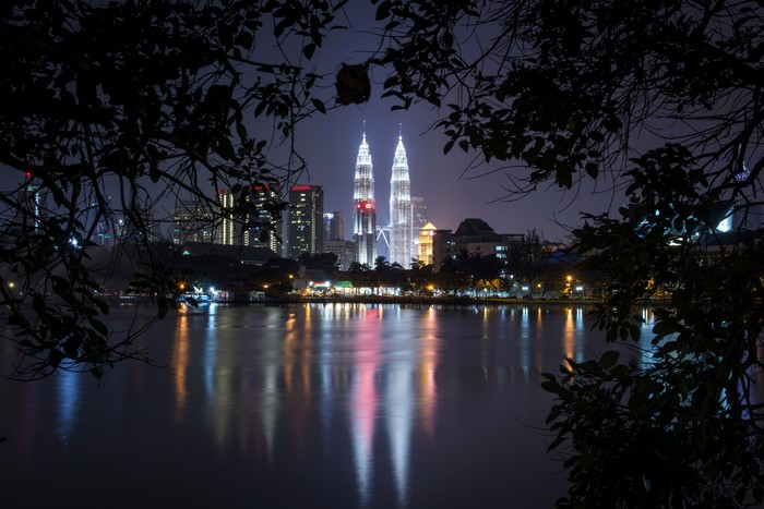 Night view of Kuala Lumpur skyline with Petronas Towers