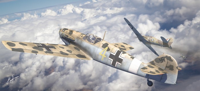 4K Painting of Messerschmitt Bf-109 Air Combat