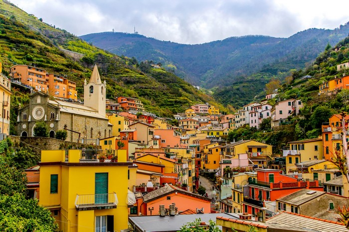 Colorful houses on a mountainside in Cinque Terre, Italy