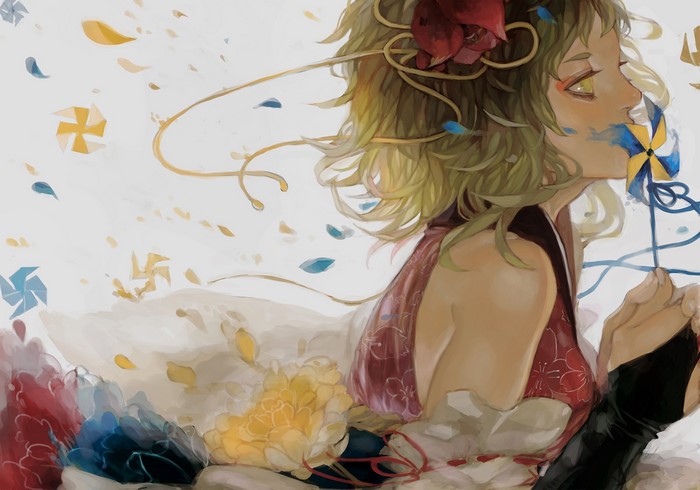 Gumi from Vocaloid holding a pinwheel