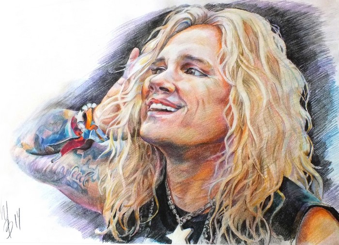 Michael Starr from Steel Panther, colored pencil portrait