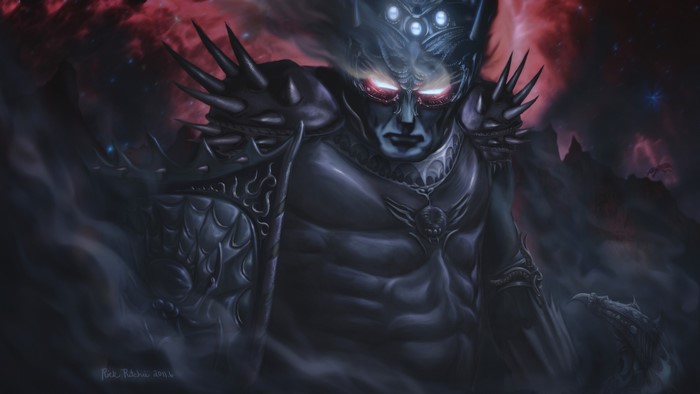 Dark Warrior with Spiked Armor and Red Eyes