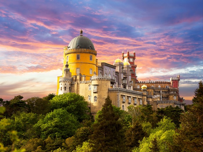 Pena Palace in Sintra, Portugal at Sunset