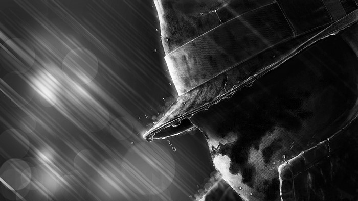 Rorschach from Watchmen in the rain