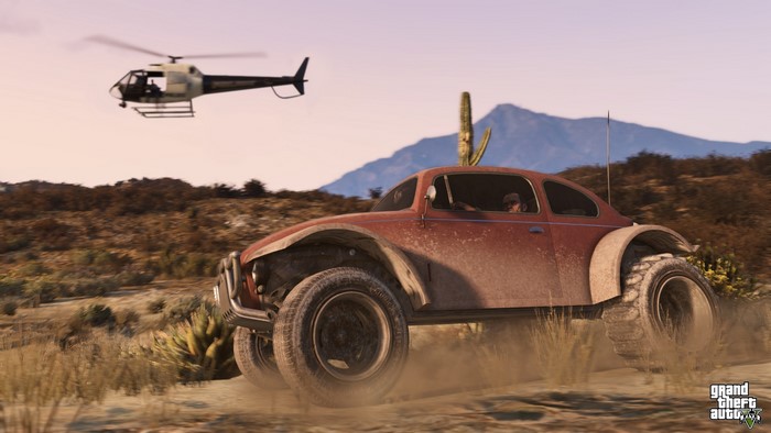 GTA 5: Dune Buggy and Helicopter in Desert