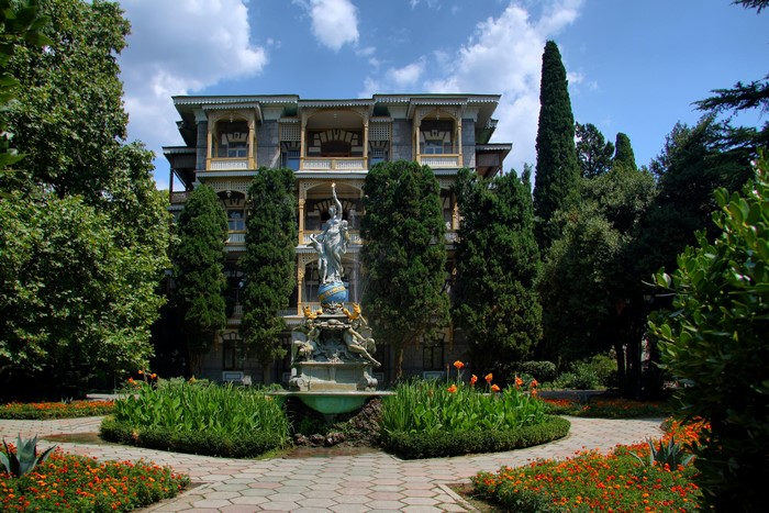 Fountain sculpture in front of a building in Gurzuf, Crimea