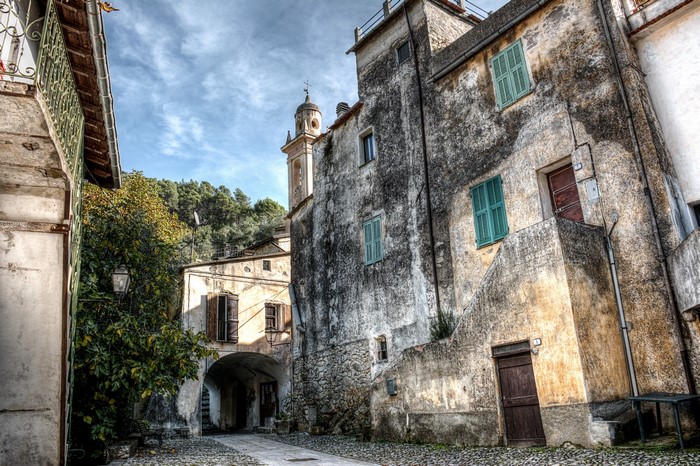 Fanghetto, Liguria, Italy Street with Old Houses