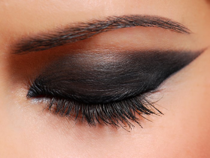 Close-up of a closed eye with black eyeshadow and eyeliner
