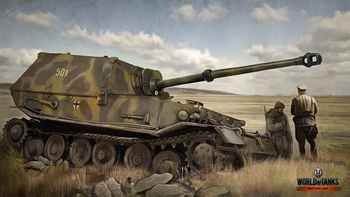 Ferdinand tank from World of Tanks with two soldiers