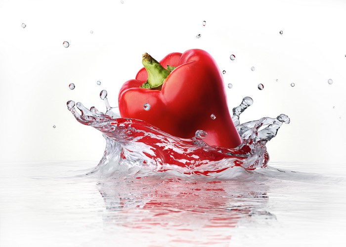 Red Bell Pepper Splashing in Water