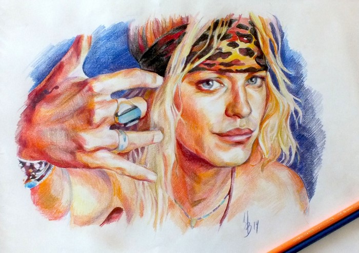 Bret Michaels from Poison, a colored pencil portrait