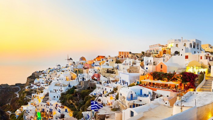 Santorini, Greece: White Houses on a Cliffside