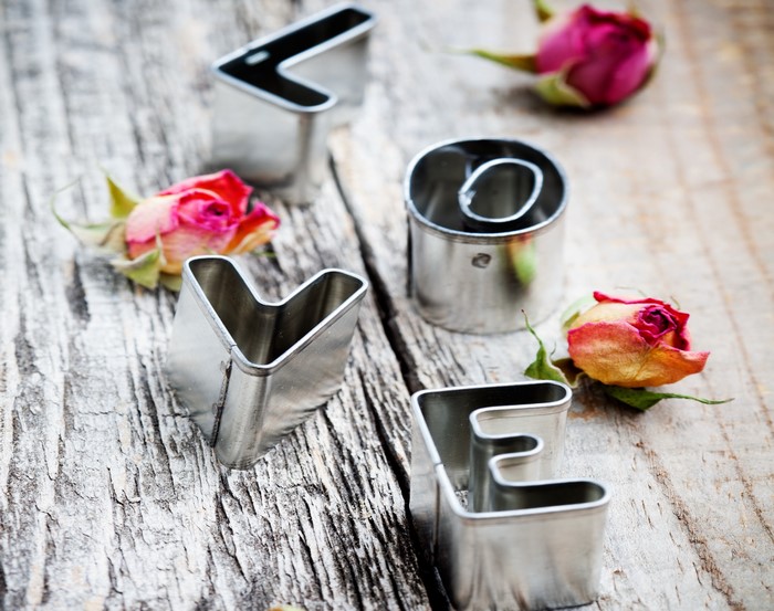 Love letter cookie cutters with dried roses