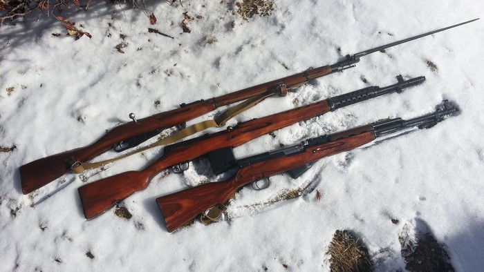 Three Russian Rifles in Snow