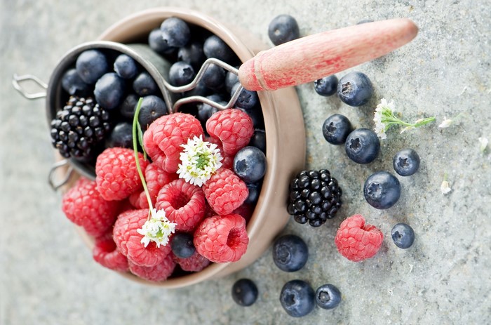 Bowl of Raspberries, Blueberries, and Blackberries