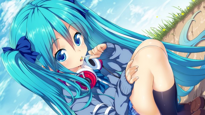 Hatsune Miku with Headphones and Lollipop