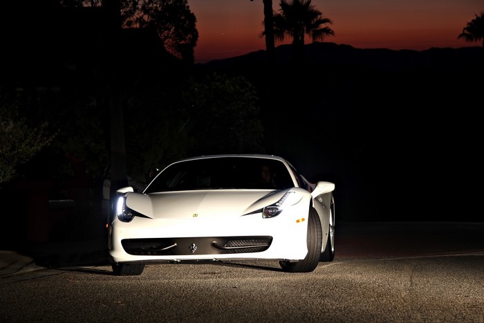 White Ferrari 458 Italia at Dusk