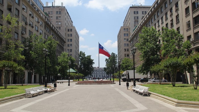 Chilean Flag in front of Government Buildings in Santiago