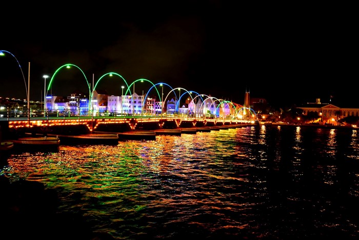 Queen Emma Pontoon Bridge at Night, Willemstad, Curacao
