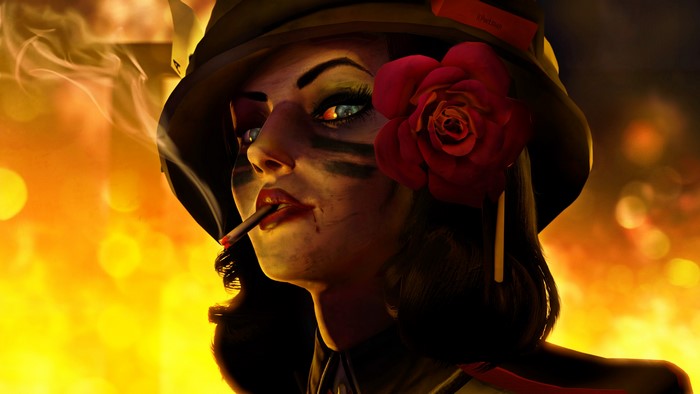 Elizabeth from BioShock Infinite with a rose