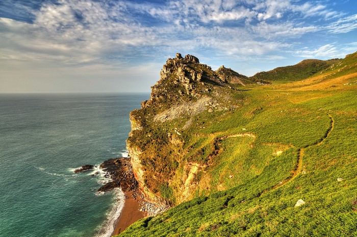 Coastal cliffs and sea at Exmoor National Park, UK