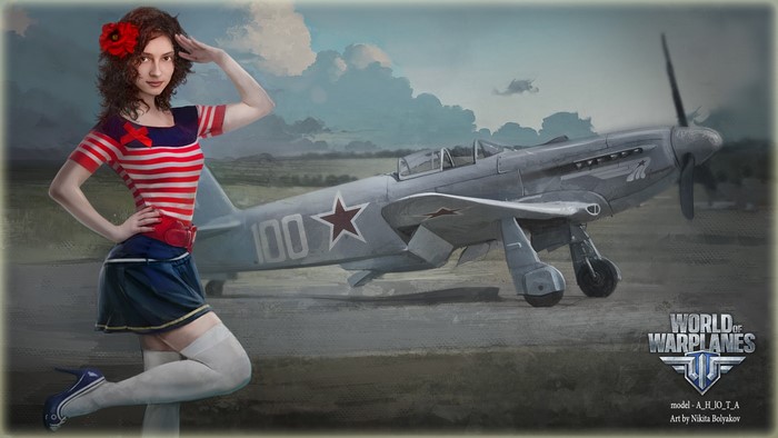 Pin-up girl with World of Warplanes aircraft