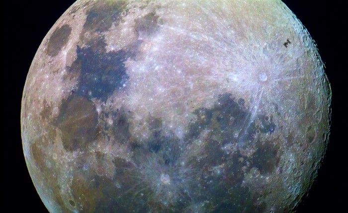 The Moon with the International Space Station transiting