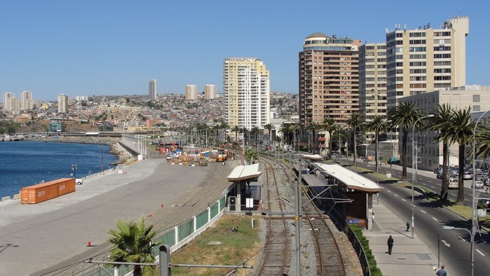 Valparaiso, Chile: Coastal City with Railroads and Buildings