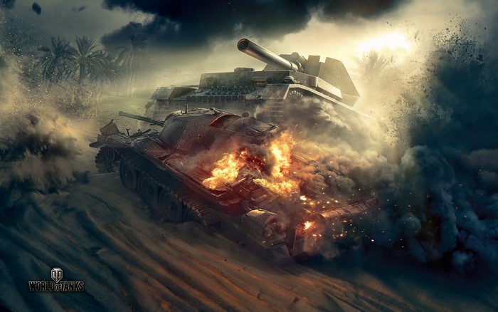 World of Tanks Battle with Exploding Tank and Smoke