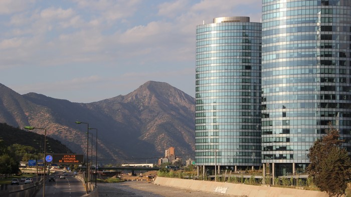 Modern skyscrapers and mountains in Santiago, Chile