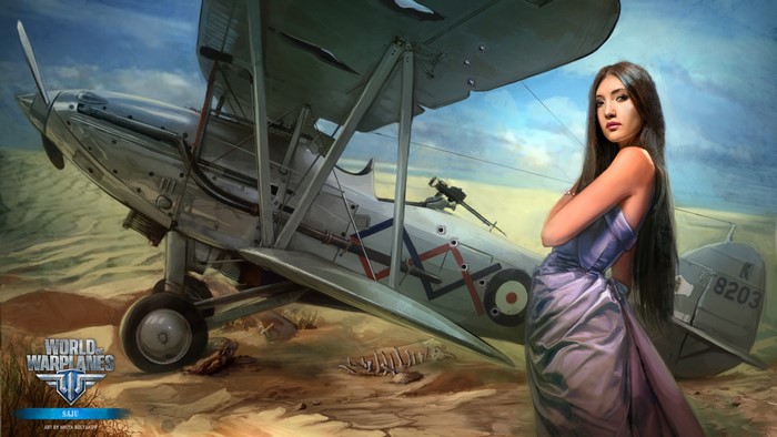 Saju from World of Warplanes with a biplane