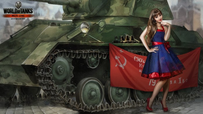 Polina Lenda from World of Tanks with a Soviet Tank