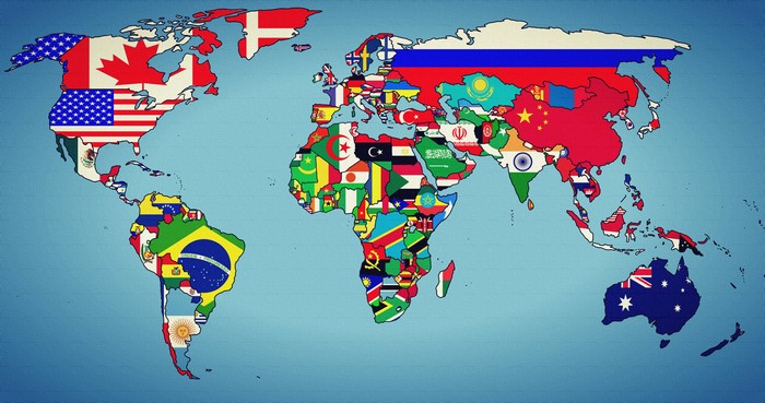 4K World Map with Country Flags