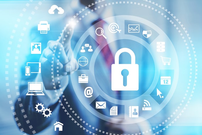 Man interacting with digital security interface