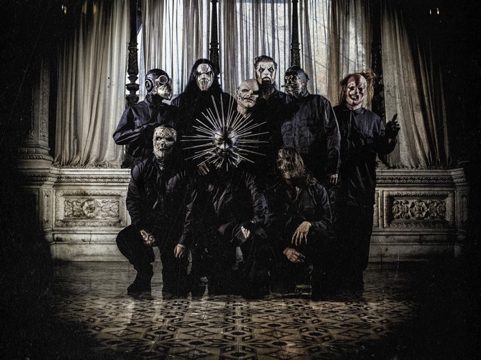 Slipknot band members in masks and jumpsuits