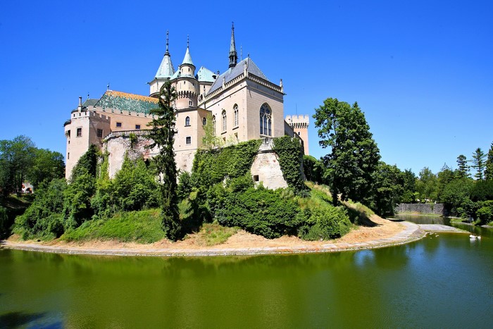 Bojnice Castle in Slovakia with a moat