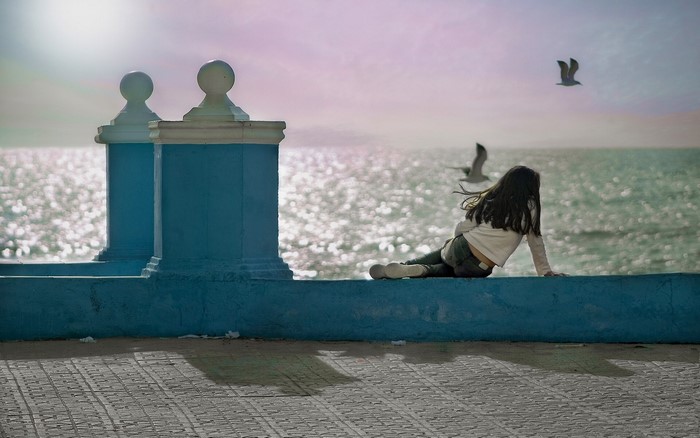 Girl by the Gulf of Cadiz in Matalascanas, Spain