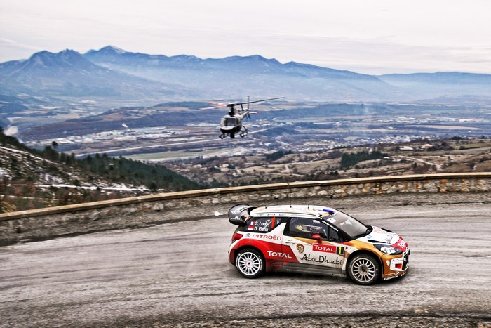 Citroen DS3 WRC Rally Car and Helicopter in Mountains