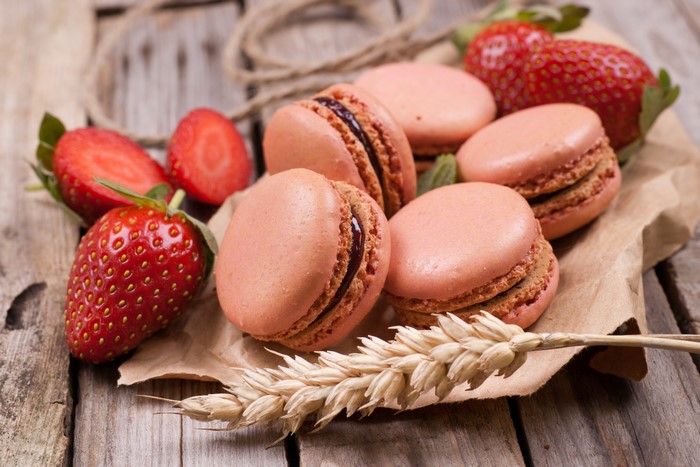Pink Macarons with Strawberries and Wheat