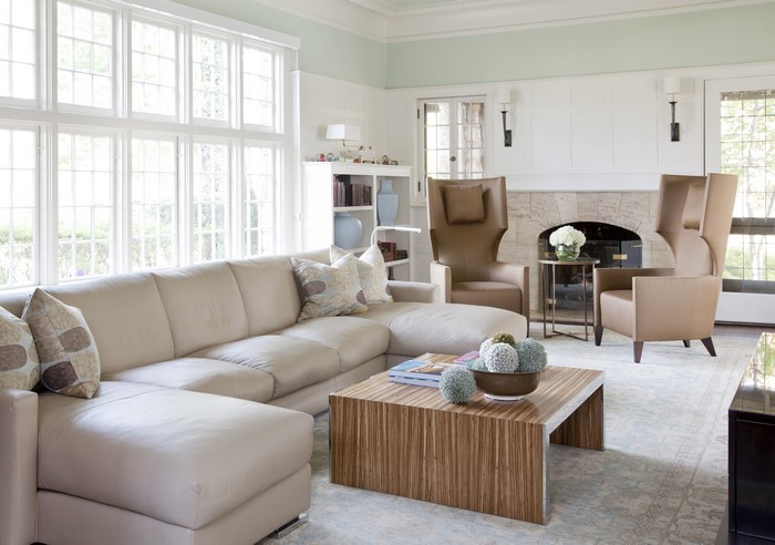Living room with sofa and fireplace