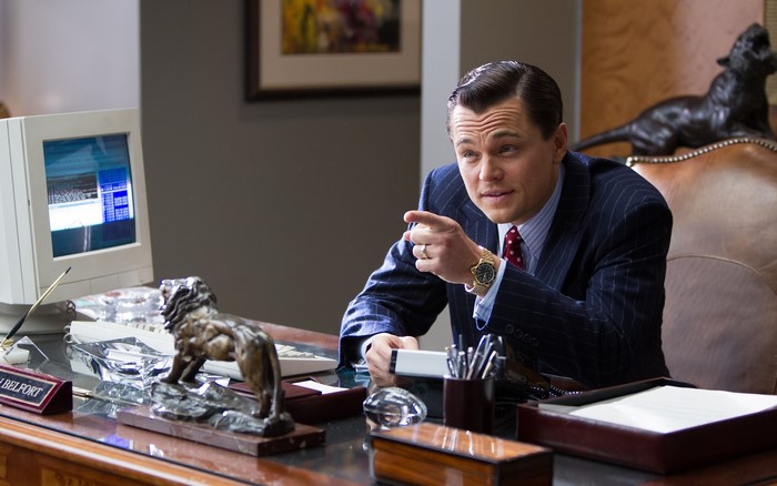 Leonardo DiCaprio as Jordan Belfort in The Wolf of Wall Street