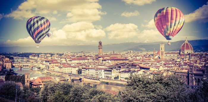 Hot air balloons over Florence, Italy