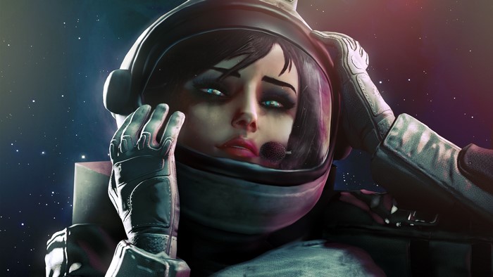Elizabeth from BioShock Infinite in a spacesuit helmet