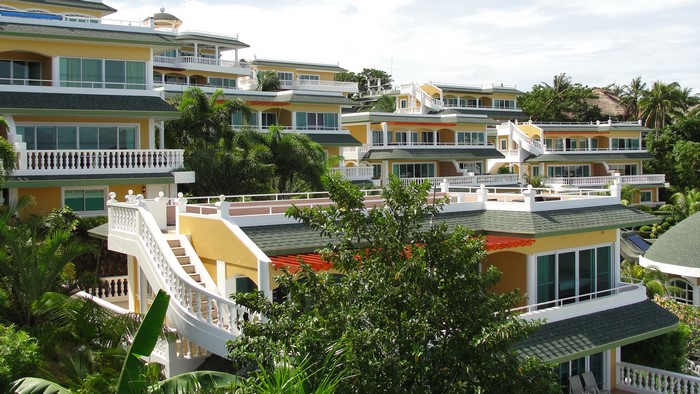 Resort buildings on a hillside in Boracay, Philippines