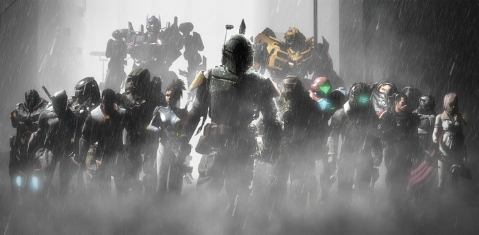 Boba Fett and other warriors in the rain