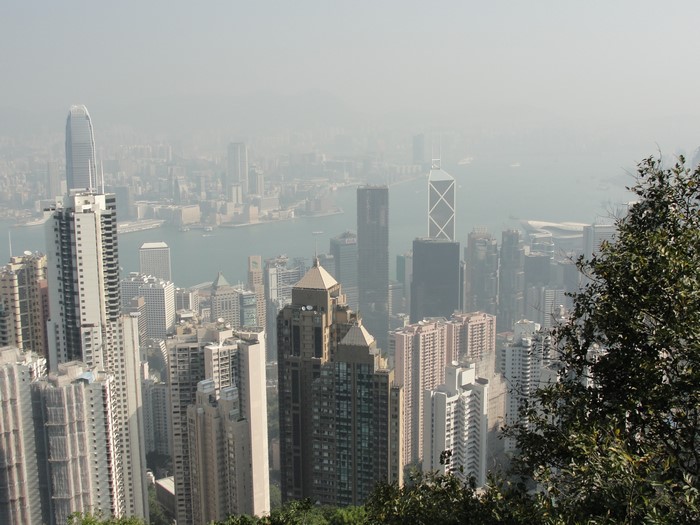 Hong Kong skyline with skyscrapers and harbor